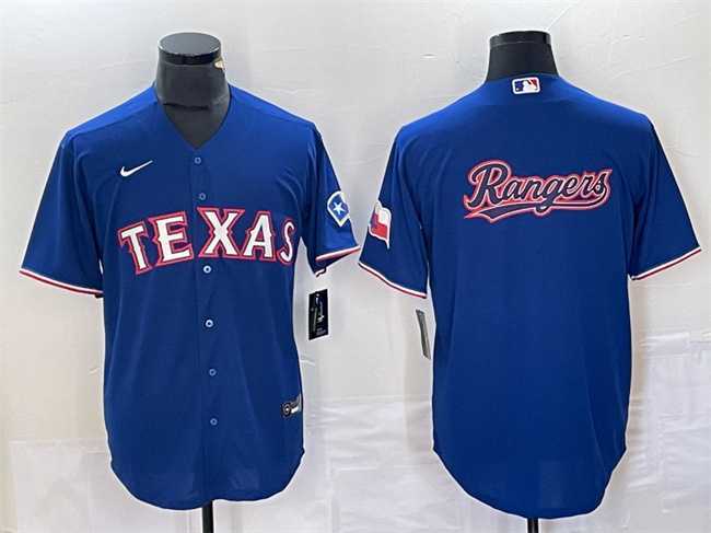 Men%27s Texas Rangers Royal Team Big Logo With Patch Cool Base Stitched Baseball Jersey->texas rangers->MLB Jersey